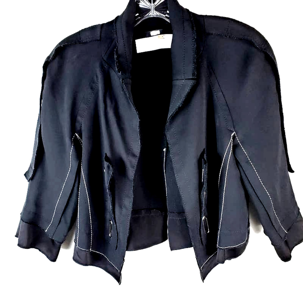Victor Alfaro Womens sz 2 Jacket Cropped Lace up (MISSING TIE) Black Raw hem